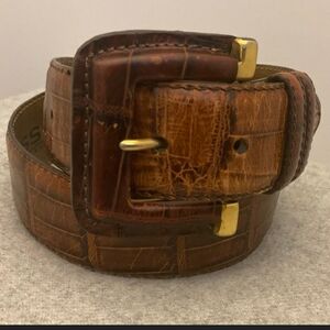 Youth Fossil brown genuine leather belt with  buckle gold plated hardware M